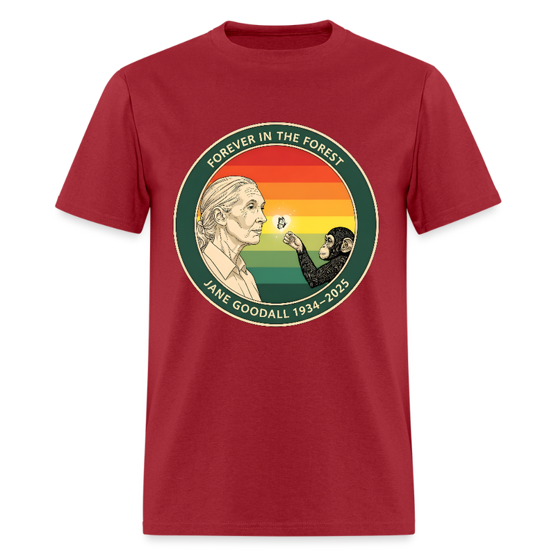 Jane Goodall Forever In The Forest T Shirt - dark red