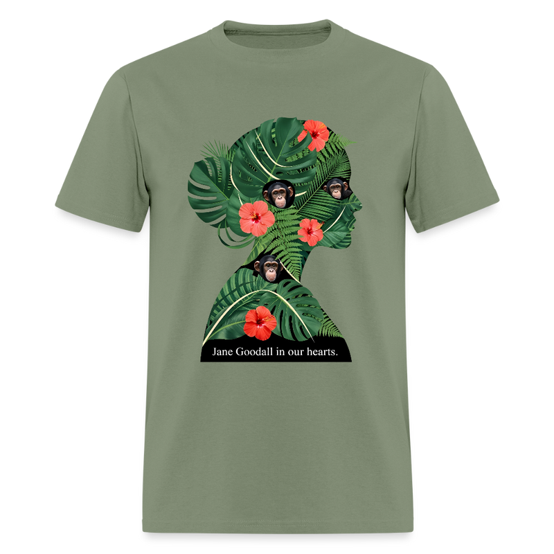Jane Goodall In Our Hearts T Shirt - military green