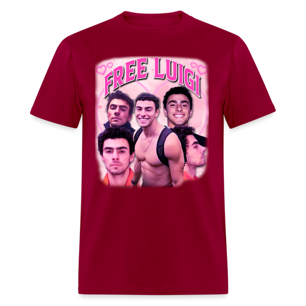 Free Luigi Heart T Shirt - dark red