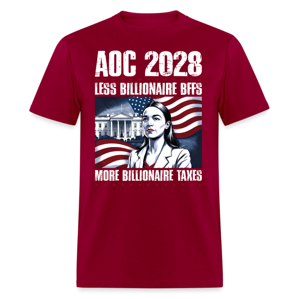 AOC 2028 Less Billionaire BFFs More Billionaire Taxes T Shirt - dark red