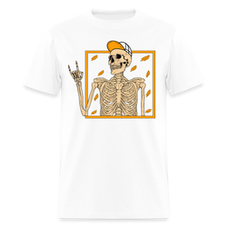 Skeleton Rock On Halloween T Shirt - white