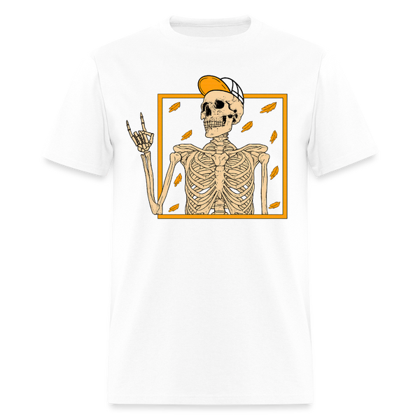 Skeleton Rock On Halloween T Shirt - white