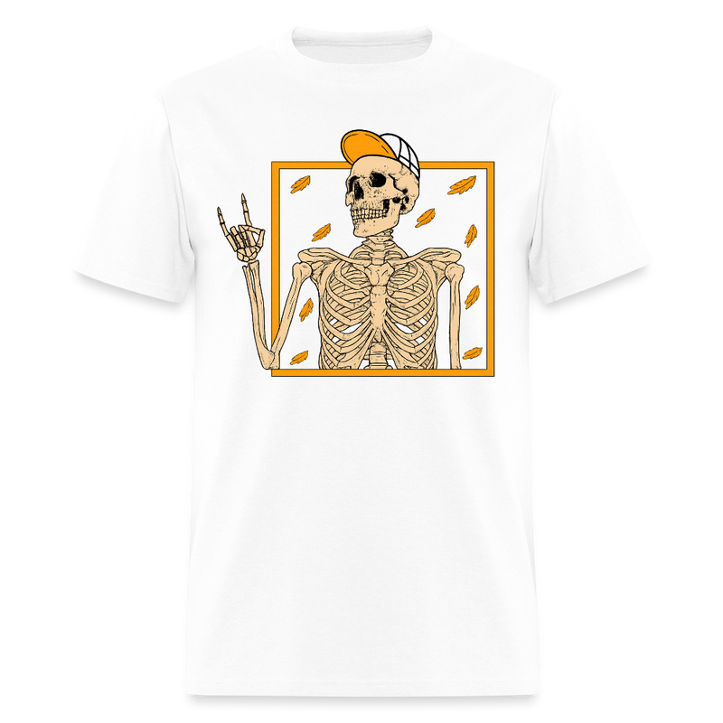 Skeleton Rock On Halloween T Shirt - white