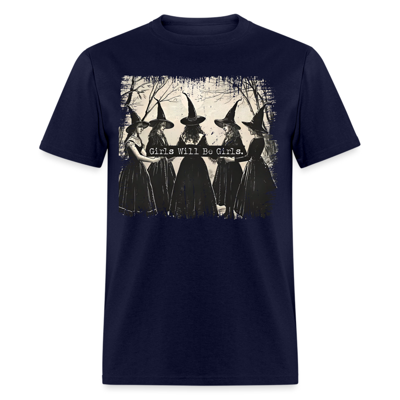 Vintage Girls Will Be Girls Witch T Shirt - navy