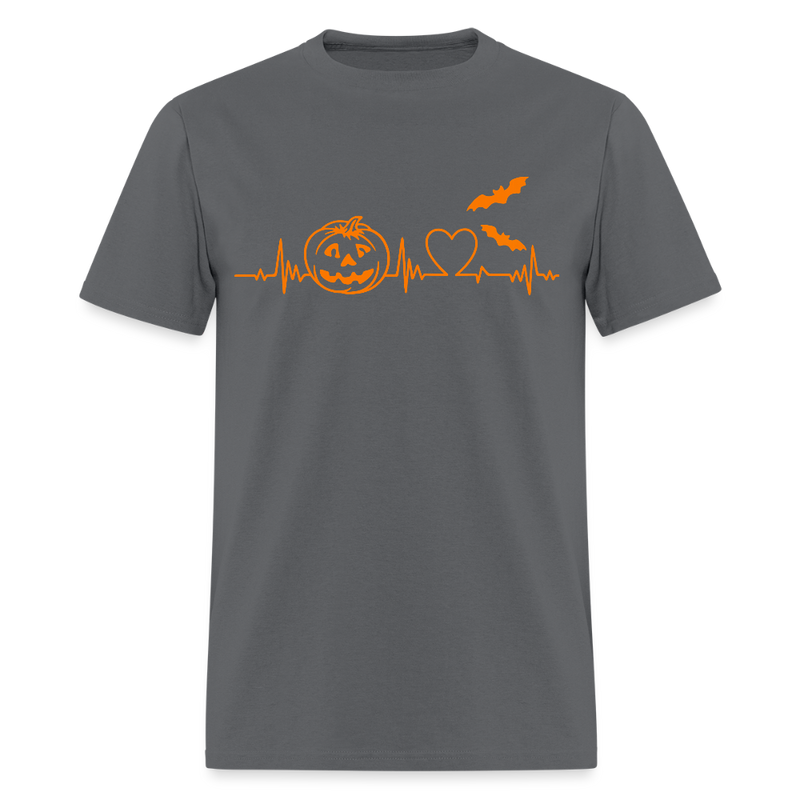 Halloween Pumpkin Heartbeat T Shirt - charcoal
