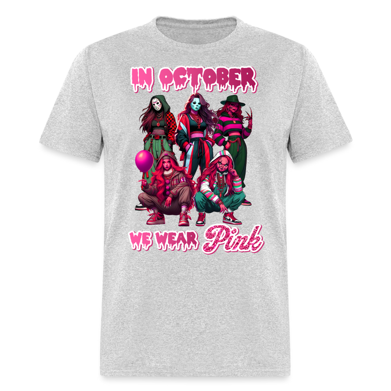 In October We Wear Pink T Shirt - heather gray