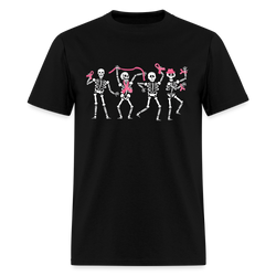 Dancing Skeletons Pink Ribbon Breast Cancer Awareness Month T Shirt - black