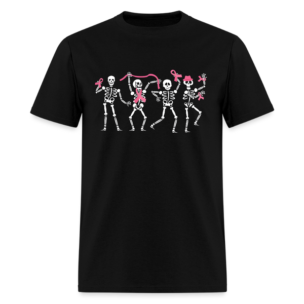 Dancing Skeletons Pink Ribbon Breast Cancer Awareness Month T Shirt - black
