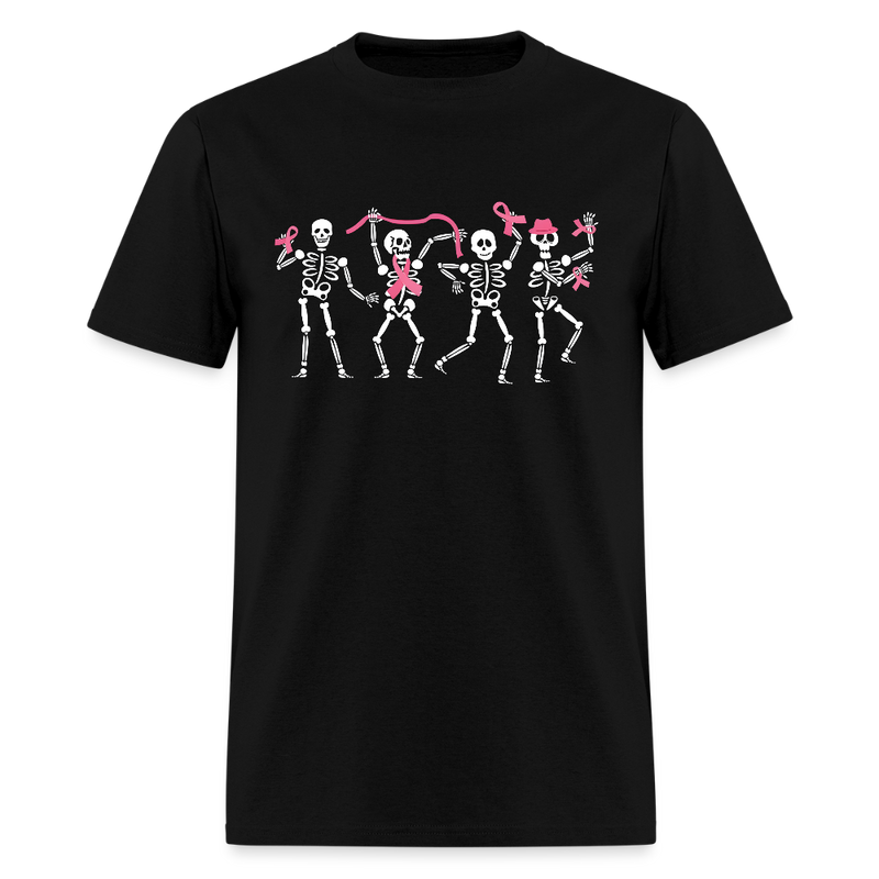 Dancing Skeletons Pink Ribbon Breast Cancer Awareness Month T Shirt - black