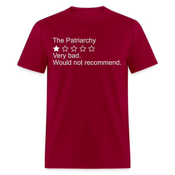 The Patriarchy Bad Review T Shirt - dark red