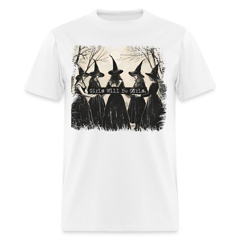 Vintage Girls Will Be Girls Witch T Shirt - white