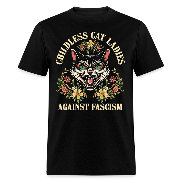 Childless Cat Ladies Against Fascism T Shirt - black