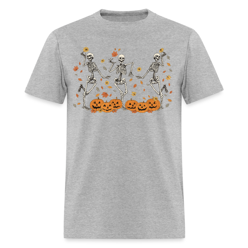 Dancing Skeleton Autumun Halloween T Shirt - heather gray