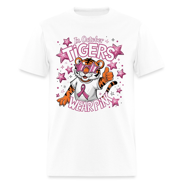 In October Tigers Wear Pink Breast Cancer Awareness Month T Shirt - white