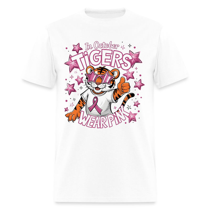 In October Tigers Wear Pink Breast Cancer Awareness Month T Shirt - white