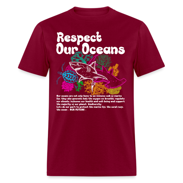 Respect Our Oceans T Shirt - burgundy