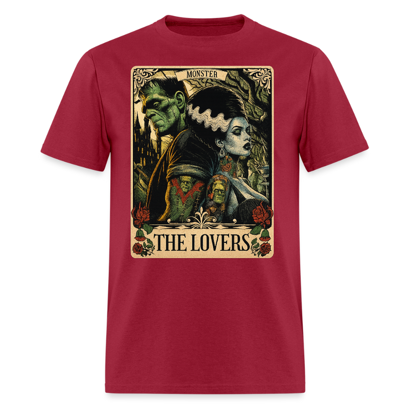 Frankenstein and The Bride Halloween T Shirt - dark red