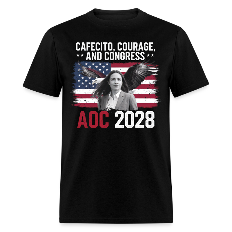 Cafecito Courage and Congress AOC 2028 T Shirt - black