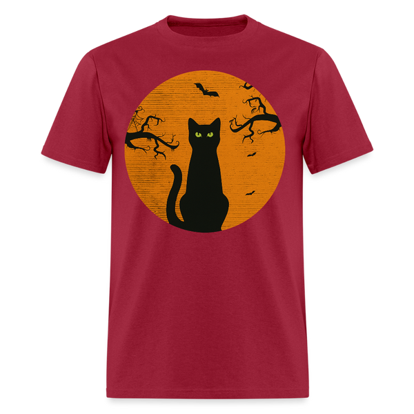 Black Cat Halloween T Shirt - 2 - dark red