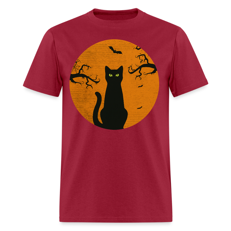 Black Cat Halloween T Shirt - 2 - dark red
