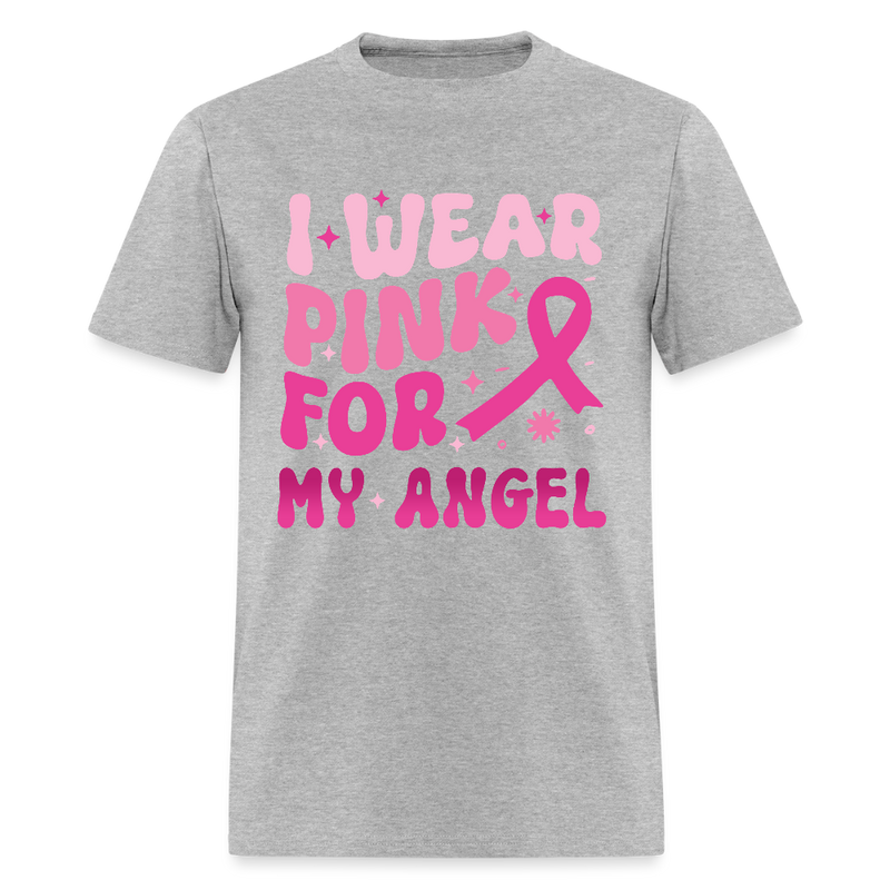 I Wear Pink For My Angel Breast Cancer Awareness Month T Shirt - heather gray