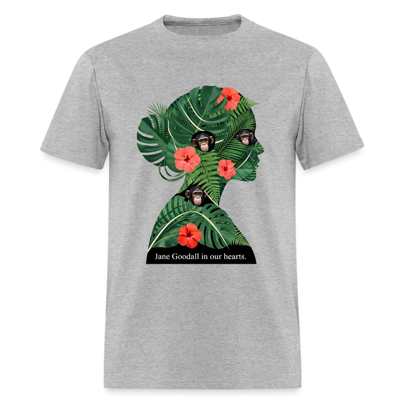 Jane Goodall In Our Hearts T Shirt - heather gray