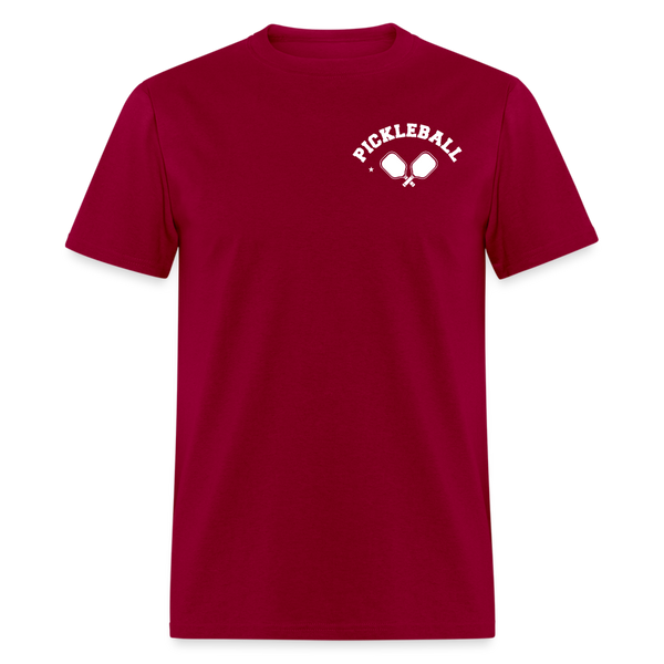 White Pickleball T Shirt - dark red