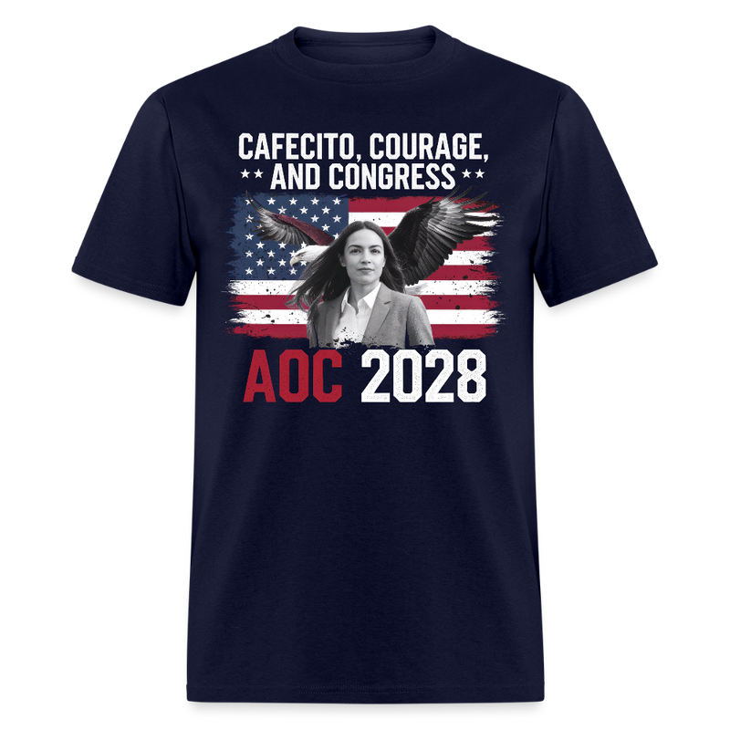 Cafecito Courage and Congress AOC 2028 T Shirt - navy