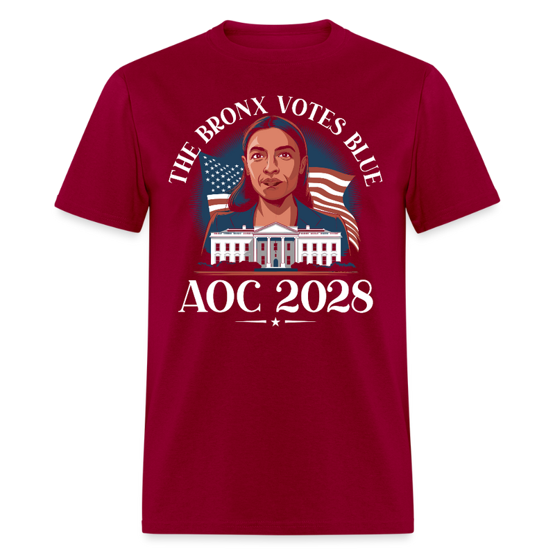 The Bronx Votes Blue AOC 2028 T Shirt - dark red