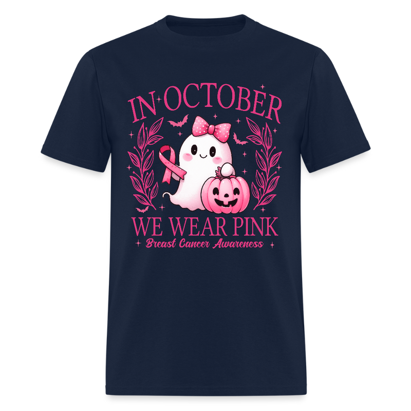 In October We Wear Pink Breast Cancer Awareness T Shirt - navy