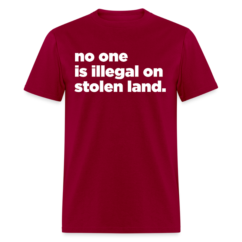 No One Is Illegal On Stolen Land T Shirt - 2 - dark red