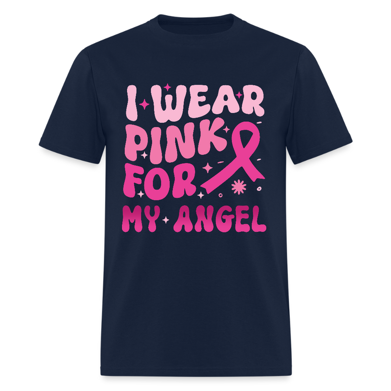 I Wear Pink For My Angel Breast Cancer Awareness Month T Shirt - navy