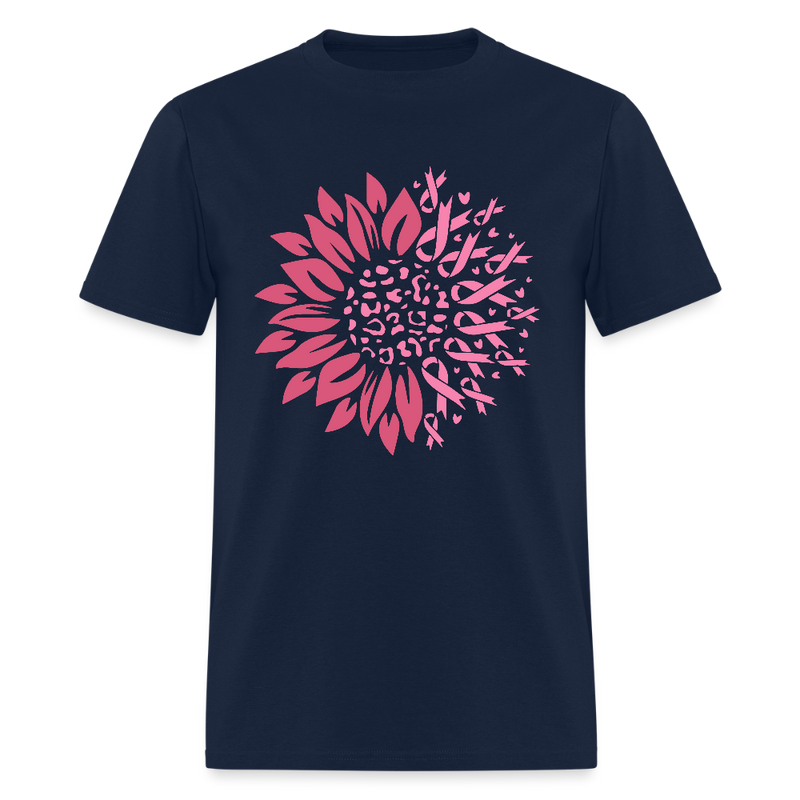 Sunflower Ribbon Breast Cancer Awareness Month T Shirt - navy