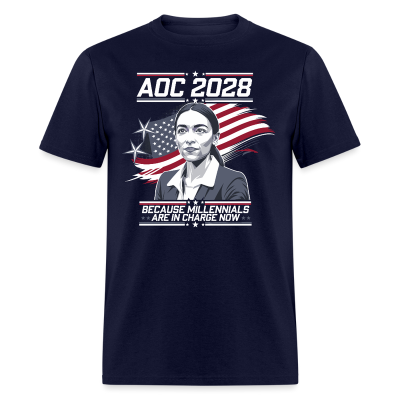 AOC 2028 Because Millennials Are in Charge Now T Shirt - navy