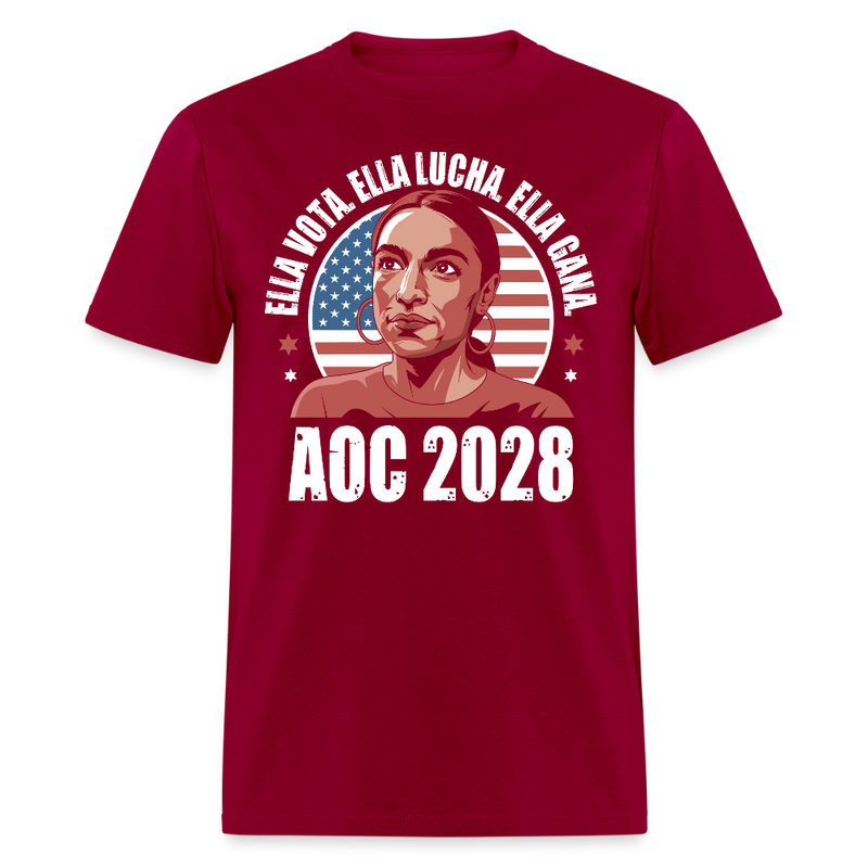 Ella Vota Ella Lucha Ella Gana AOC 2028 T Shirt - dark red