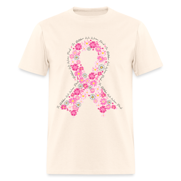 Pink Ribbon Daisy Breast Cancer Awareness Month T Shirt - natural