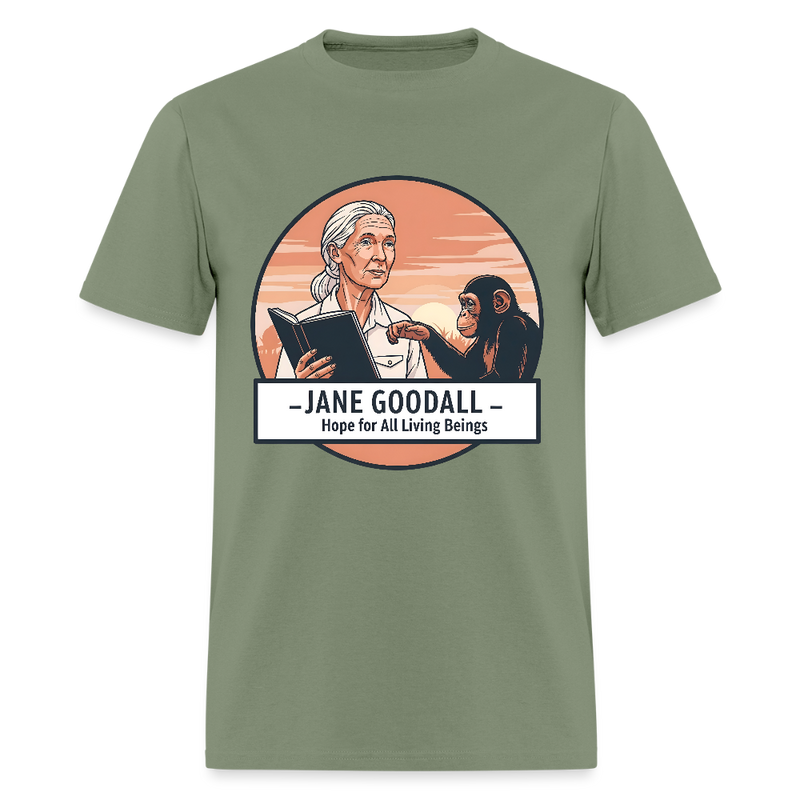 Jane Goodall Hope For All Living Beings T Shirt - 2 - military green