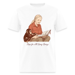 Jane Goodall Hope For All Living Beings T Shirt - white