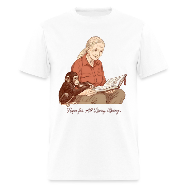 Jane Goodall Hope For All Living Beings T Shirt - white