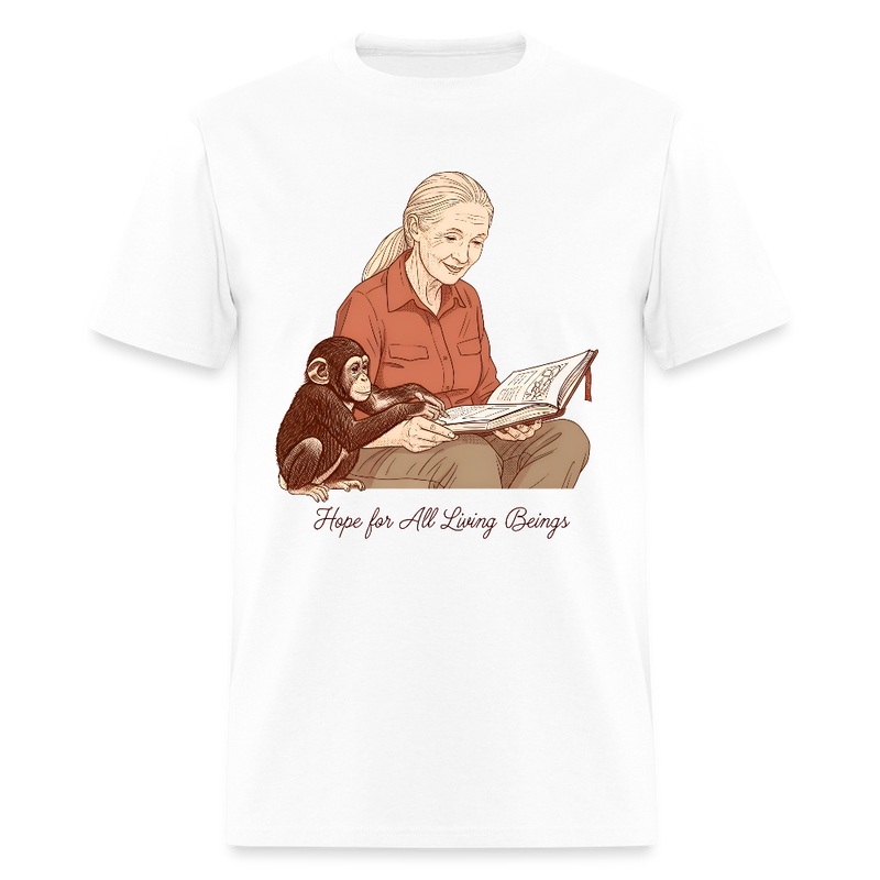Jane Goodall Hope For All Living Beings T Shirt - white
