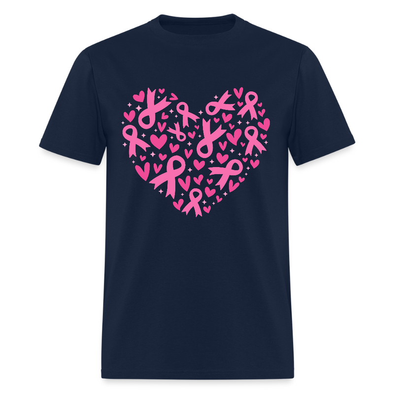 Heart Ribbons Breast Cancer Awareness Month T Shirt - navy
