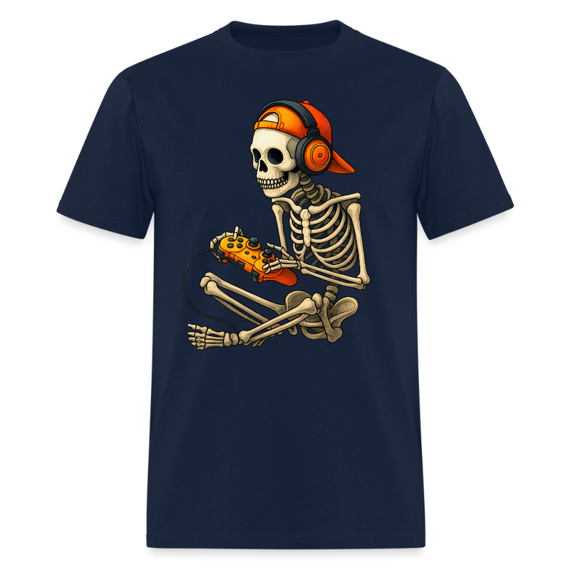Skeleton Gamer Halloween T Shirt - 2 - navy
