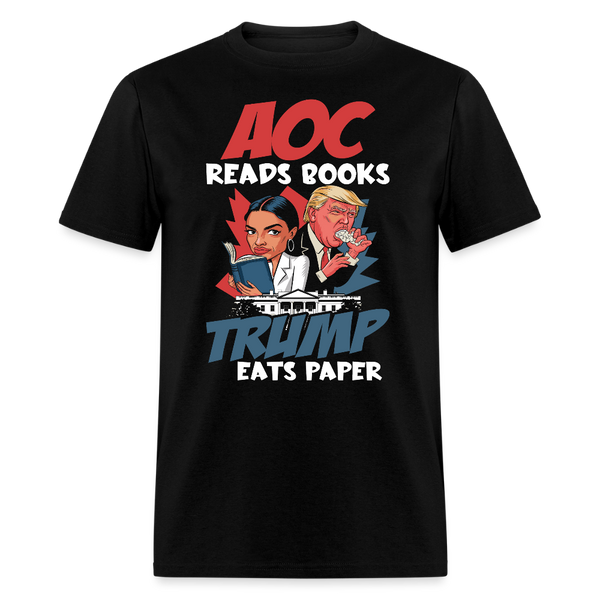 AOC Reads Books Trump Eats Paper T Shirt - black