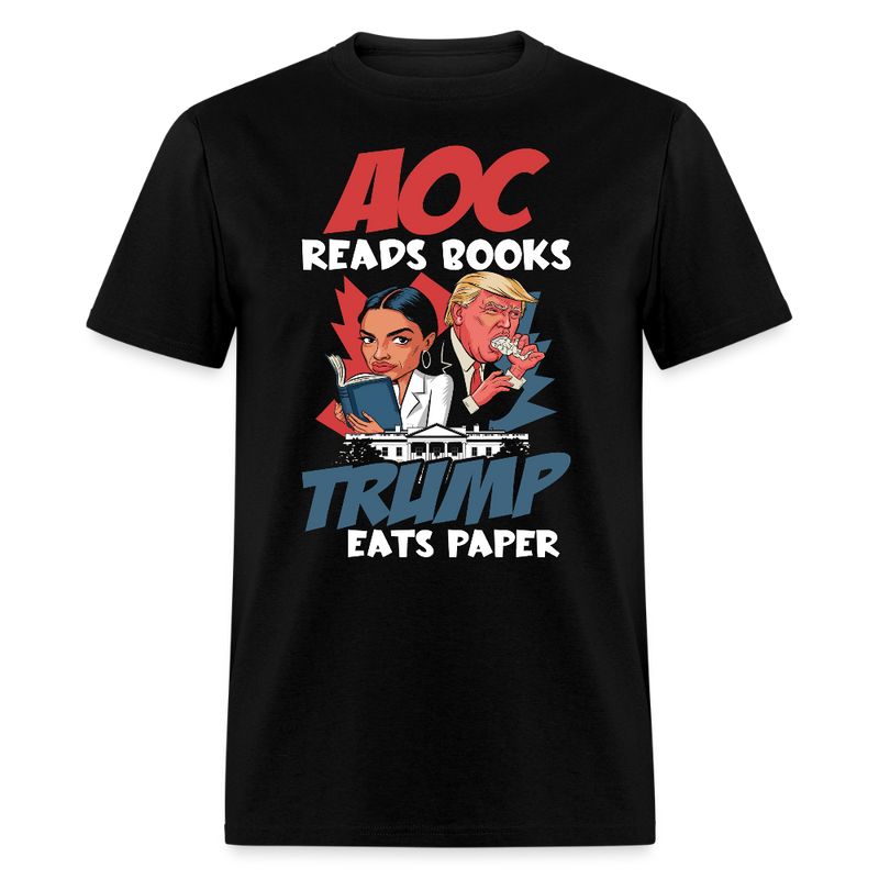 AOC Reads Books Trump Eats Paper T Shirt - black