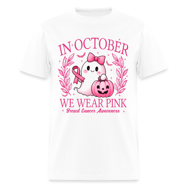 In October We Wear Pink Breast Cancer Awareness T Shirt - white