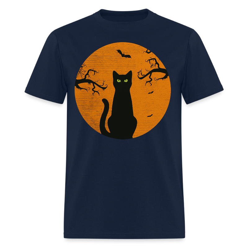 Black Cat Halloween T Shirt - 2 - navy