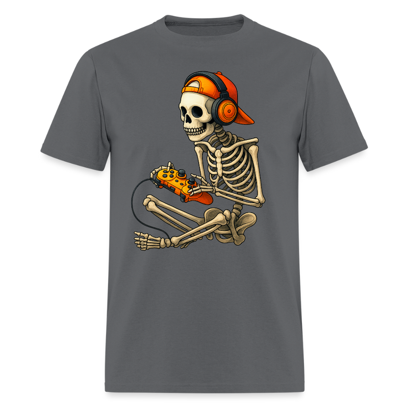 Skeleton Gamer Halloween T Shirt - 2 - charcoal