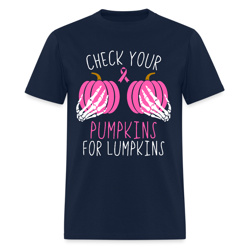 Check Your Pumpkins for Lumpkins Breast Cancer Awareness Month T Shirt - navy