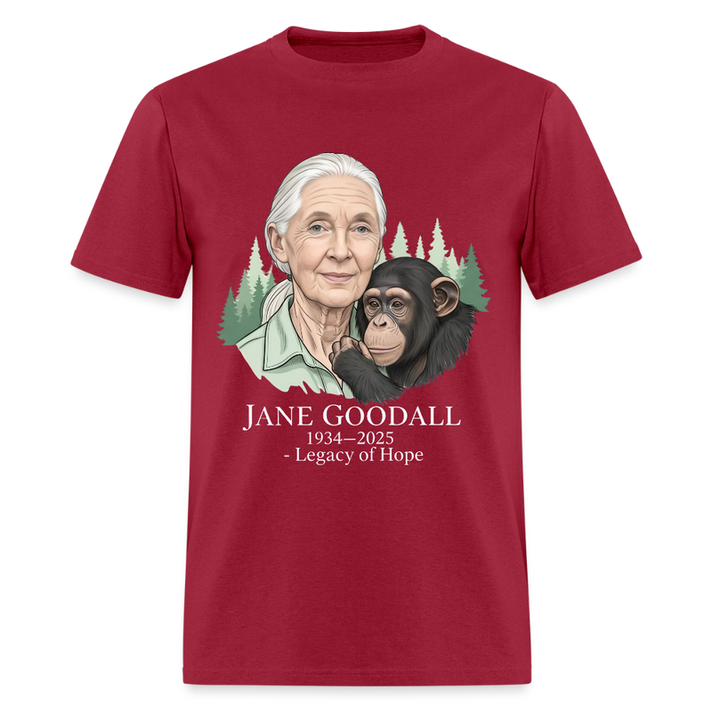 Jane Goodall Tribute Legacy Of Hope T Shirt - dark red