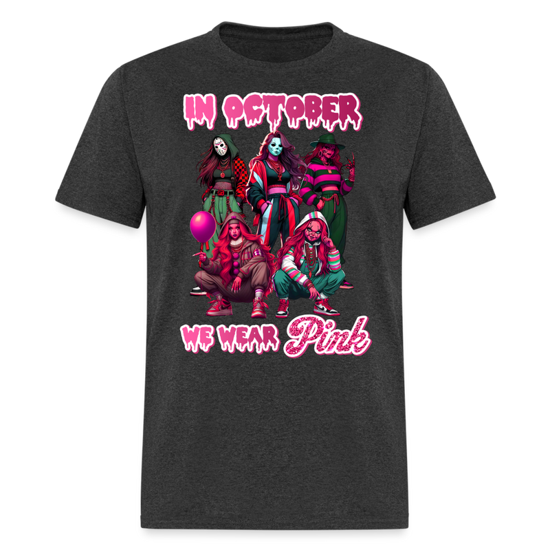 In October We Wear Pink T Shirt - heather black